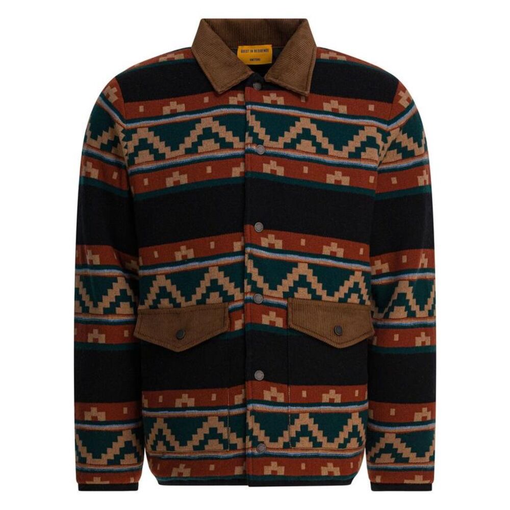 GUEST IN RESIDENCE Geometric Patterned Knit Jacket with Corduroy Collar and